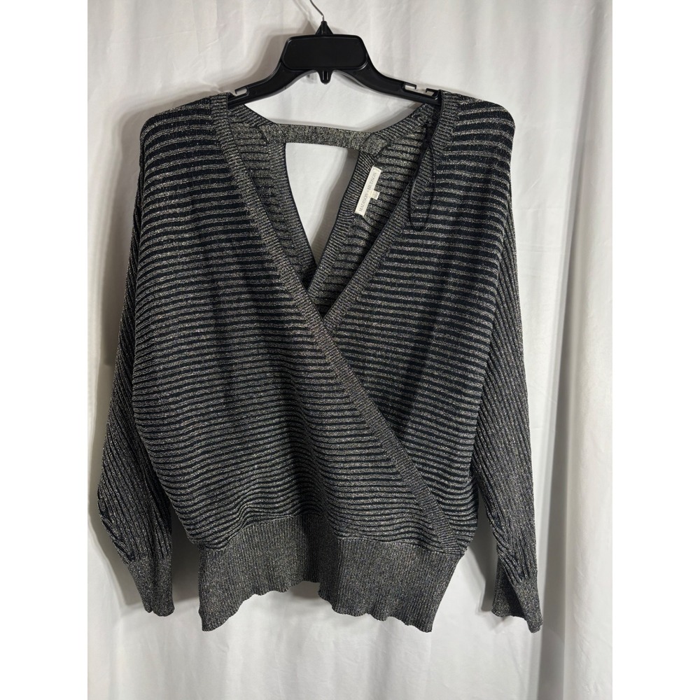 Madison Hudson Metallic Striped Wrap Front Cutout Back Sweater‎ Womens Size L